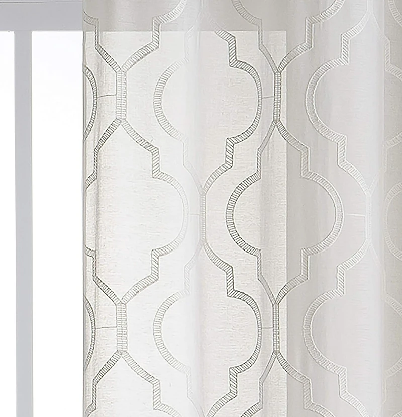 Kate Aurora 2 Piece Charlotte Clover Trellis Grommet Top Sheer Voile Window Curtain Panels