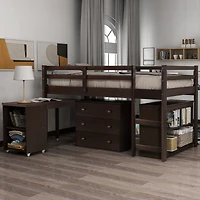 Streamdale Low Study Twin Loft Bed With Cabinet And Rolling Portable Desk