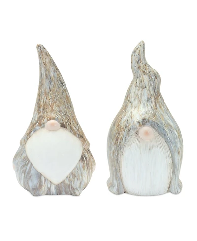 Slickblue Modern Terra Cotta Gnome Figurine With Marble Finish (Set of 2)