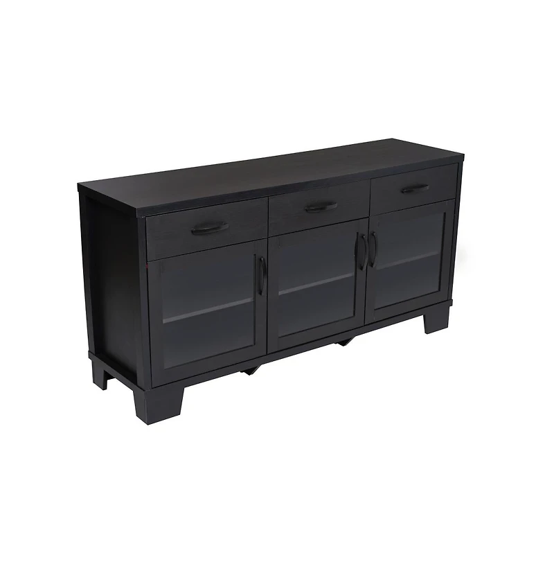 Merrick Lane Samson Three-Drawer Engineered Wood Buffet Sideboard Cabinet With Three Tempered Glass Doors For Dining Room/Kitchen