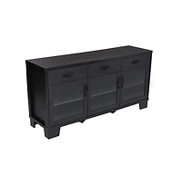 Merrick Lane Samson Three-Drawer Engineered Wood Buffet Sideboard Cabinet With Three Tempered Glass Doors For Dining Room/Kitchen