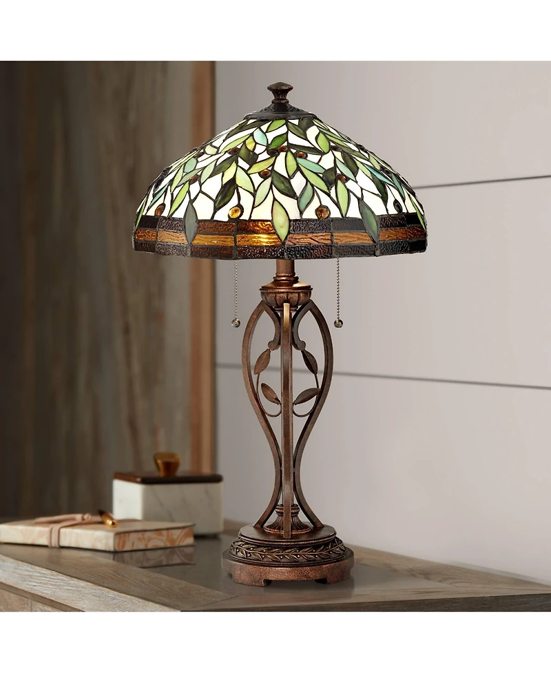 Robert Louis Tiffany Traditional Table Lamp 26" High Bronze Leaf and Vine Glass Shade for Living Room Family Bedroom Bedside Nightstand