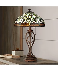 Robert Louis Tiffany Traditional Table Lamp 26" High Bronze Leaf and Vine Glass Shade for Living Room Family Bedroom Bedside Nightstand