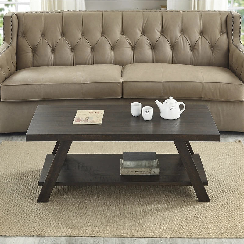 Streamdale Furniture Wood Shelf Coffee Table in Weathered Espresso