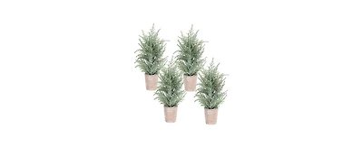 Slickblue Versatile Potted Icy Pine Tree Set (Pack of 4) - Ideal for Enhancing Home and Office Spaces with Winter Vibes