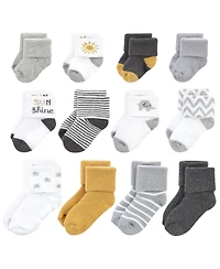 Hudson Baby Baby Boys Hudson Unisex Grow With Me Socks 12pk, Sunshine, 0-24 Months