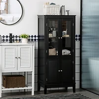 kleankin Bathroom Storage Cabinet with Adjustable Shelves, Glass Door