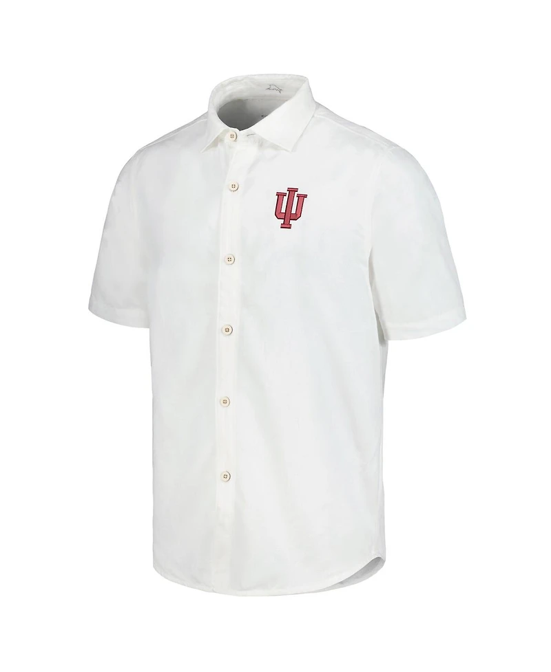 Tommy Bahama Men's White Indiana Hoosiers Coconut Point Palm Vista IslandZone Camp Button-Up Shirt