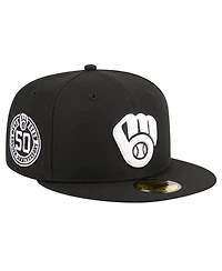New Era Men's Black Milwaukee Brewers Logo 59FIFTY Fitted Hat