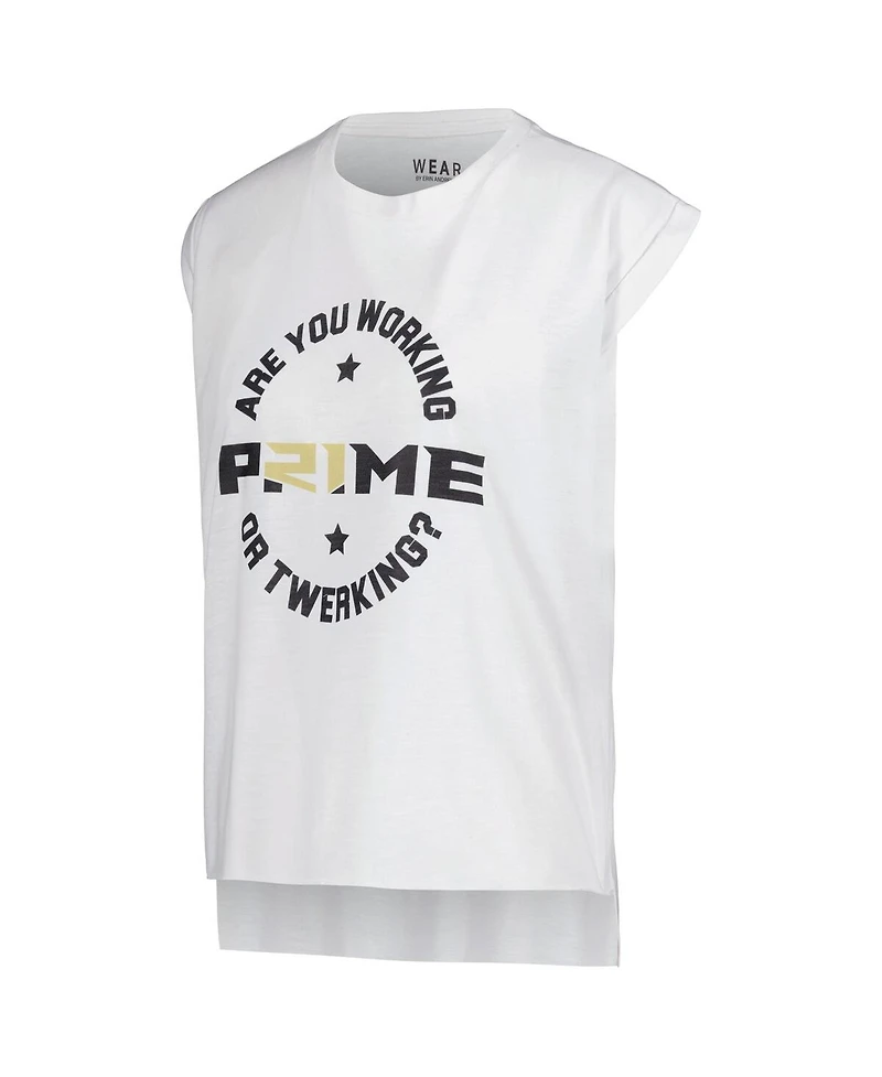 Wear by Erin Andrews Women's White Colorado Buffaloes Coach Prime Working Sleeveless Muscle T-Shirt