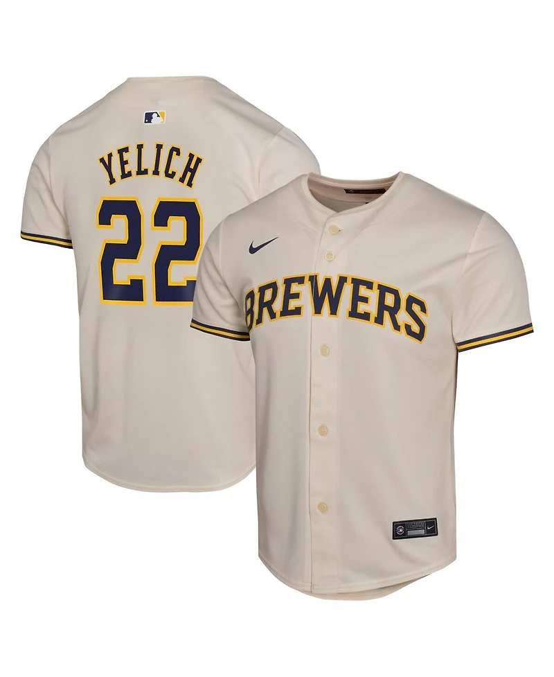 Nike Big Boys and Girls Christian Yelich Cream Milwaukee Brewers Home Game Player Jersey