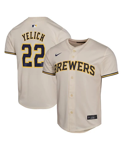 Nike Big Boys and Girls Christian Yelich Cream Milwaukee Brewers Home Game Player Jersey