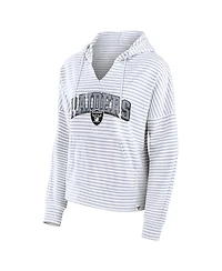Fanatics Women's White/Gray Las Vegas Raiders Striped Notch Neck Pullover Hoodie