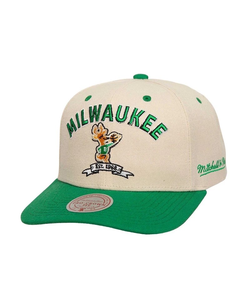 Mitchell & Ness Men's Cream/Green Milwaukee Bucks 2x Nba Champions Soul Legacy Defined Snapback Hat