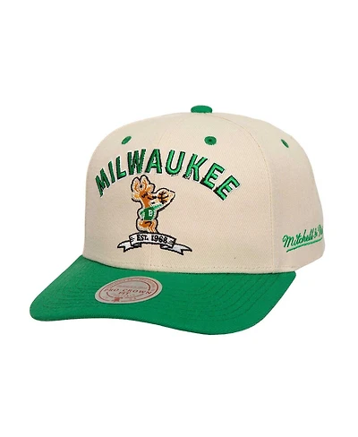 Mitchell & Ness Men's Cream/Green Milwaukee Bucks 2x Nba Champions Soul Legacy Defined Snapback Hat
