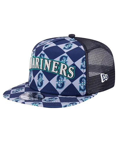 New Era Men's Navy Seattle Mariners Seeing Diamonds A-Frame Trucker 9FIFTY Snapback Hat