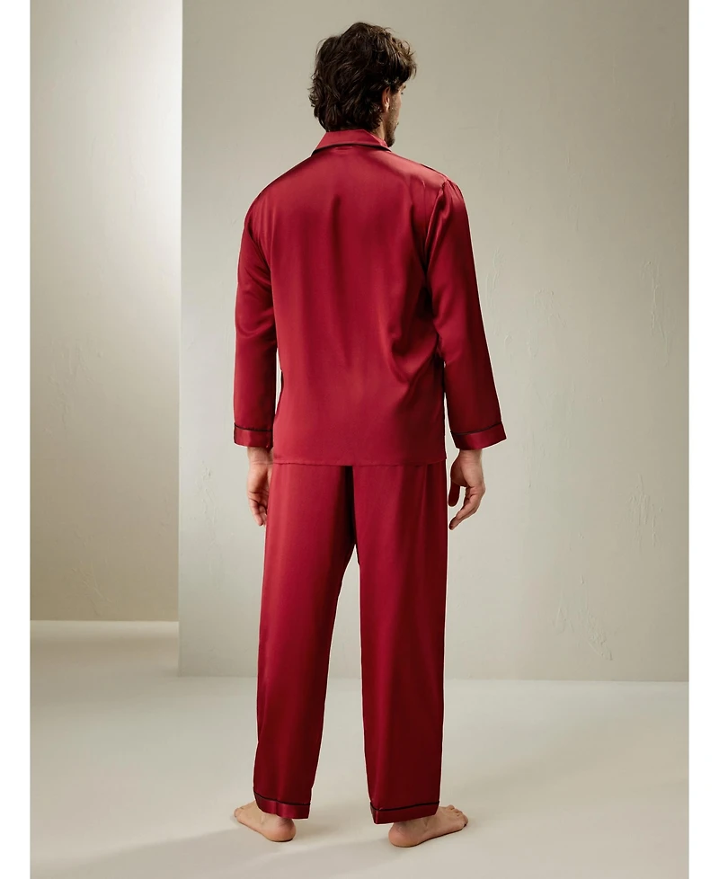 Lilysilk Men's Long Silk Pajamas Set with Contrast Trim for Men