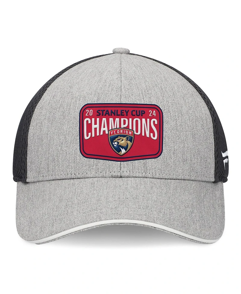 Fanatics Men's Gray/Charcoal Florida Panthers 2024 Stanley Cup Champions Locker Room Meshback Structured Adjustable Hat