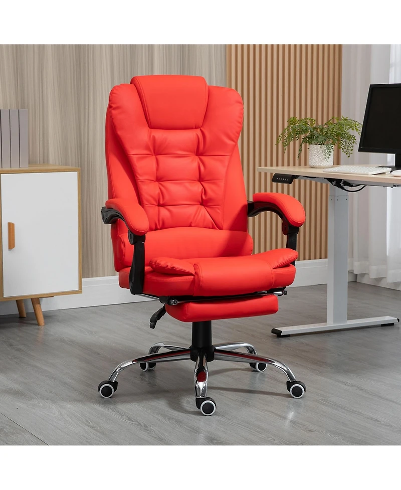 Homcom Executive Office Chair with Footrest, Padded Armrests, Red