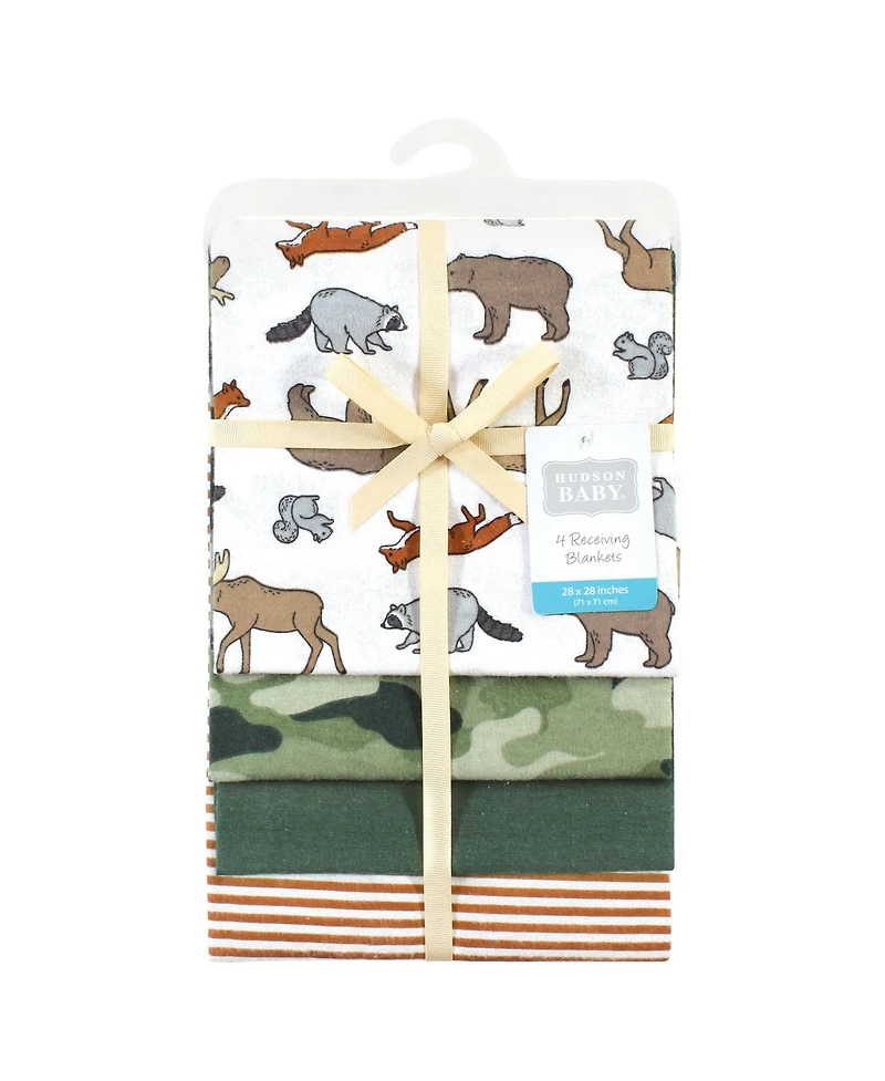 Hudson Baby Boys Soft 4 Piece Cotton-Poly Flannel Receiving Blankets