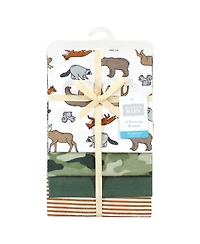 Hudson Baby Boys Soft 4 Piece Cotton-Poly Flannel Receiving Blankets