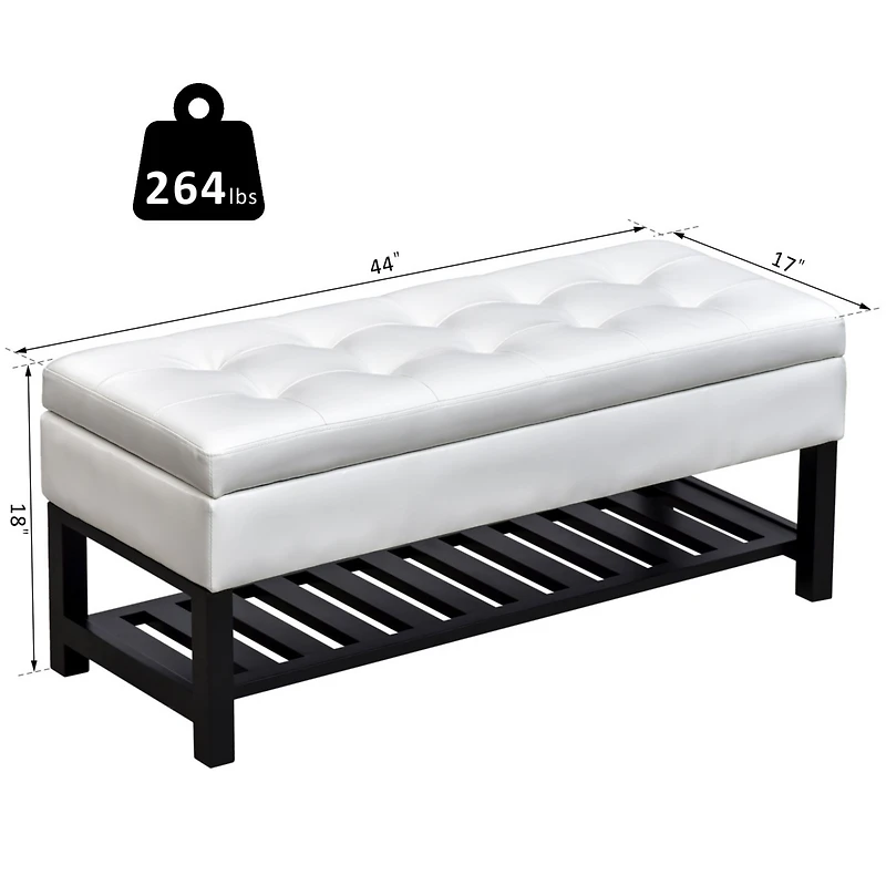 Homcom Pu Leather Ottoman Bed Bench Storage Footstool Organizer W/ Shoe Rack