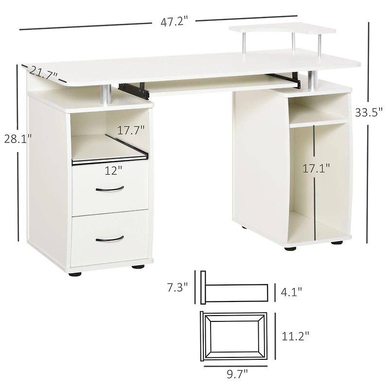 Homcom Computer Office Desk Table Workstation w/Keyboard Tray, & Drawer, White