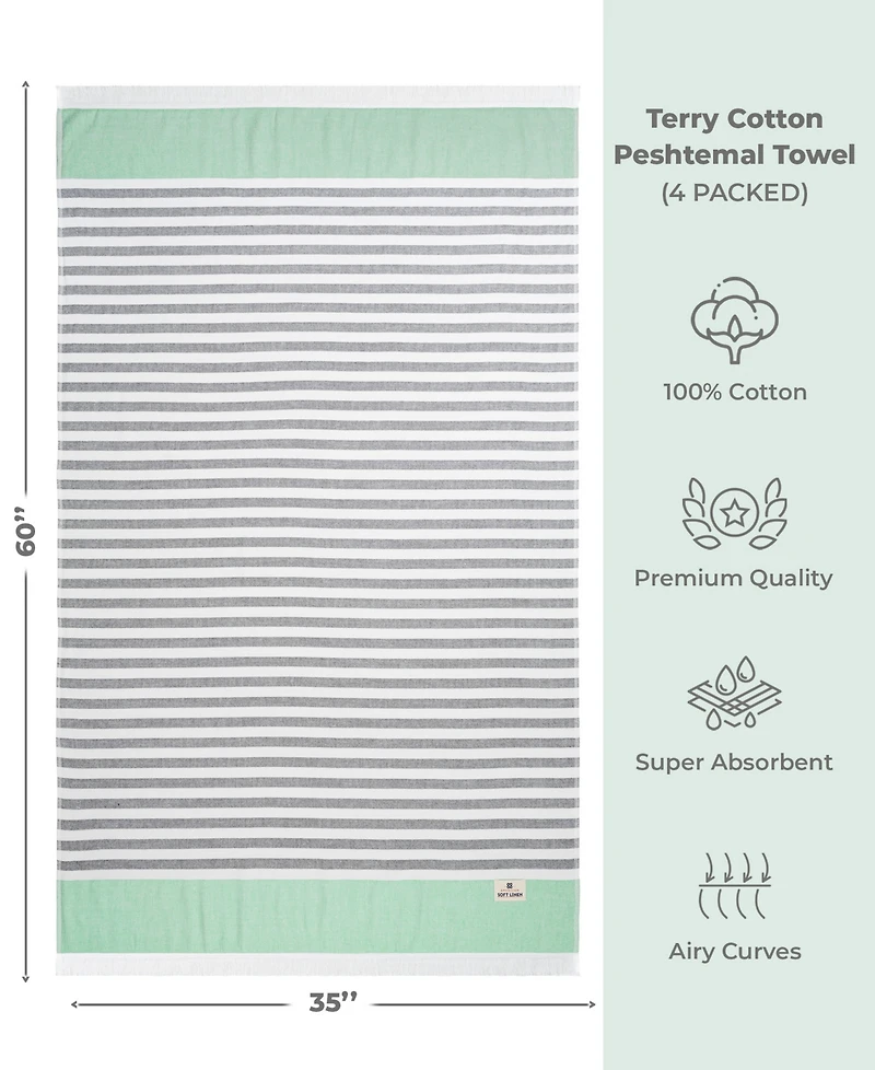 American Soft Linen Peshtemal 100% Turkish Cotton 4-Pack Beach Towels, 35" x 60"