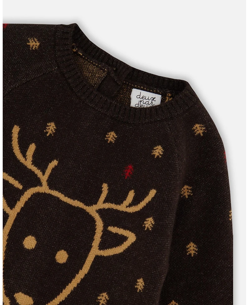 Deux par Deux Baby Boys Baby Knitted Jumpsuit With Intarsia Reindeer