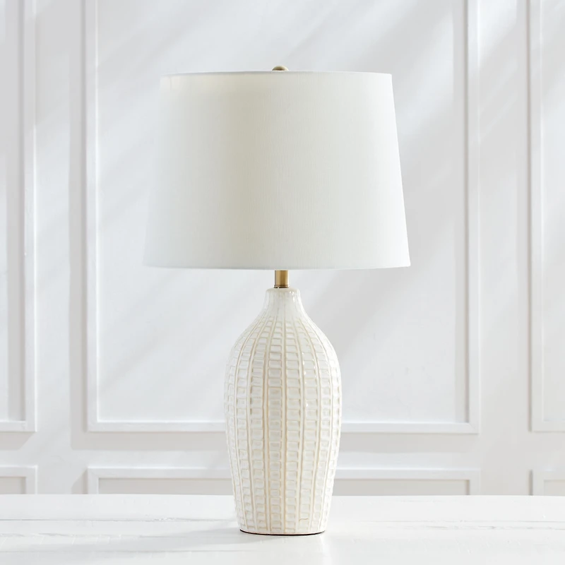 24.5" Nadia 100W White Modern Premium Ceramic Lamp w/ Fabric Shade