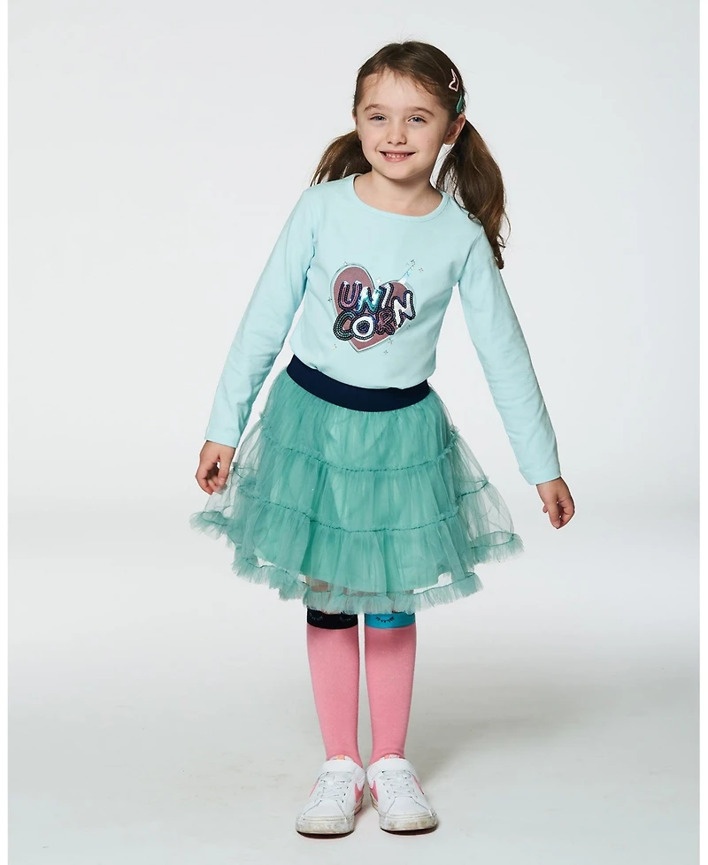 Deux par Big Girls Organic Cotton T-Shirt With Print Light Blue