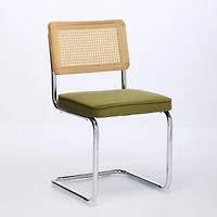 Simplie Fun Luxurious Velvet Upholstered Armchair with Rattan Back and Steel Pipe Frame