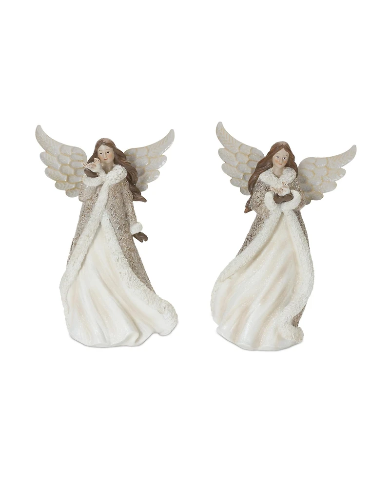 Slickblue Winter Angel Figurine With Bird Accent (Set of 2)