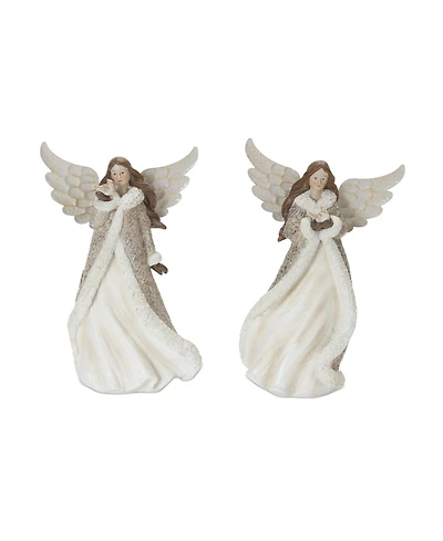 Slickblue Winter Angel Figurine With Bird Accent (Set of 2)