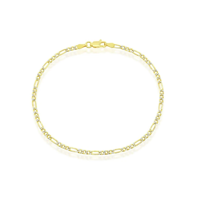 Simona Sterling Silver 2.5mm Pave Figaro Anklet - Gold Plated