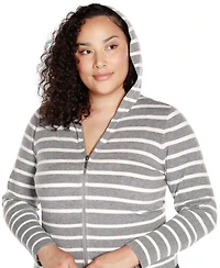 Belldini Plus Striped Hooded Cardigan Sweater