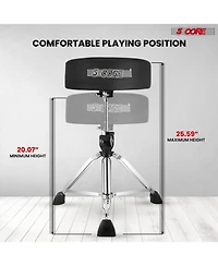 5 Core Drum Throne Comfortable Height Adjustable Stool Thick Padded Seat Professional Heavy Duty Musician Drummer Chair 400 lbs Capacity for Adults An