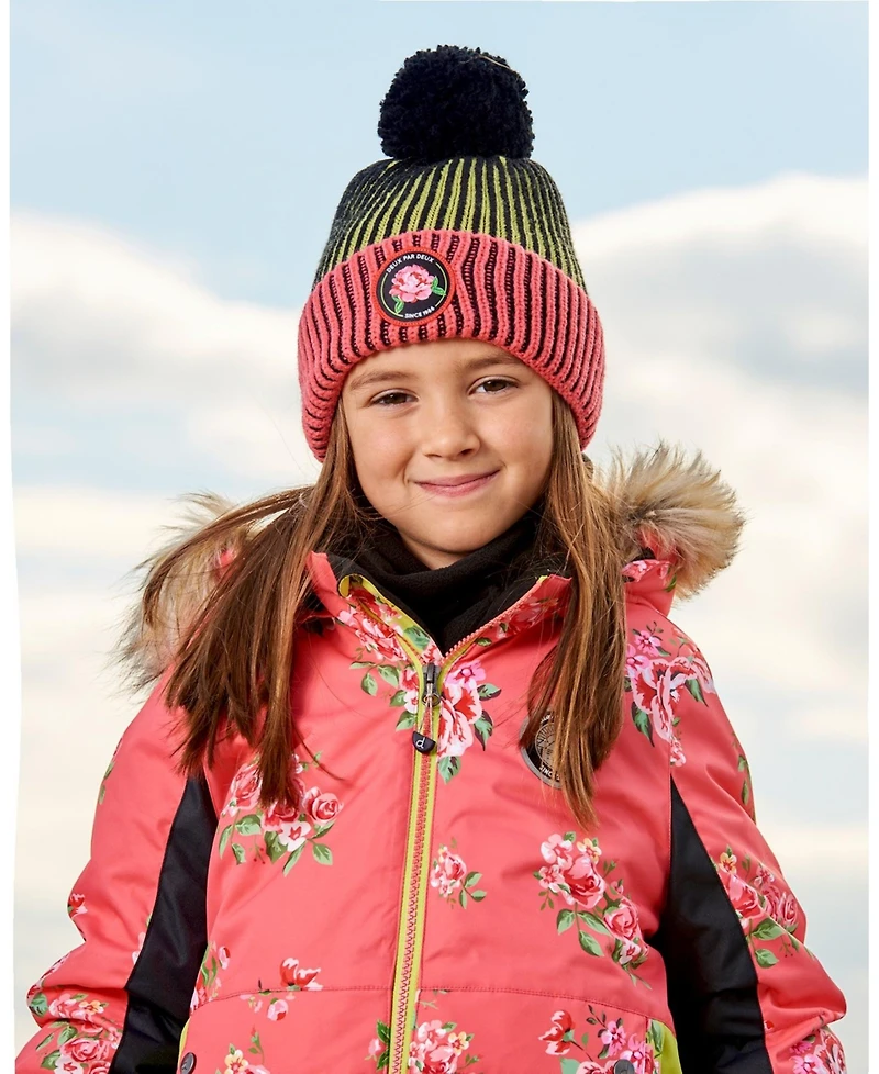 Deux par Girl Knit Hat Black, Lime And Coral - Toddler|Child