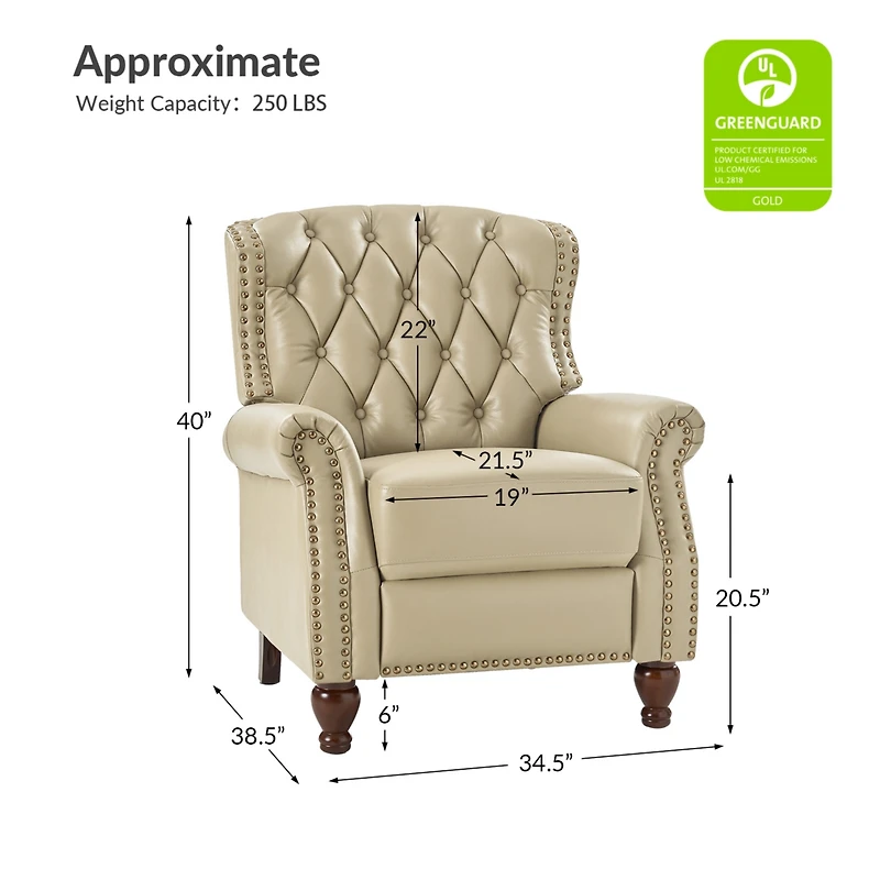 Justine Wooden Upholstery Genuine Leather Recliner with Tufted Back