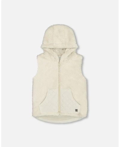 Deux par Deux Big Girls Hooded Vest With Pocket Beige
