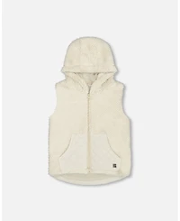 Deux par Deux Big Girls Hooded Vest With Pocket Beige