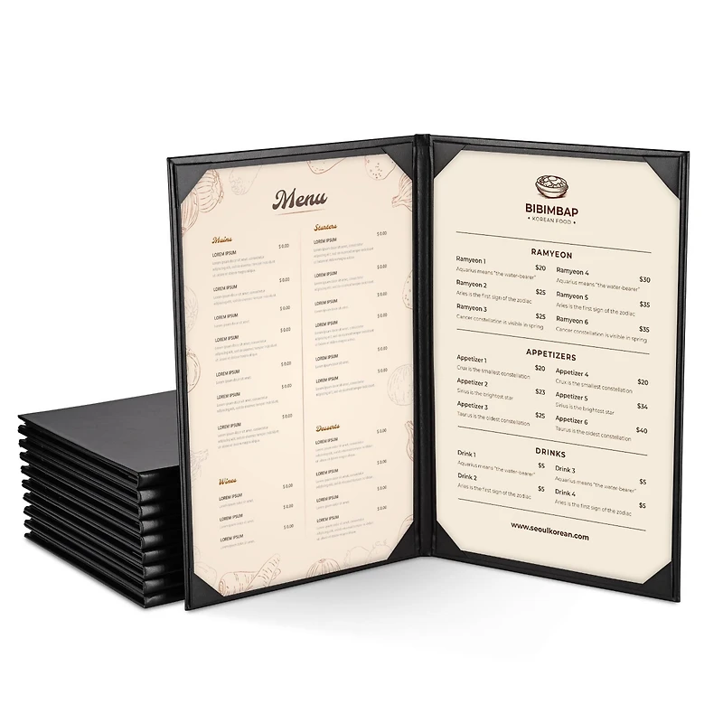 WeChef 10 Packs Restaurant Menu Covers 8.5 x 14 Book Style 2 Pages 2 Views Black