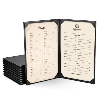 WeChef 10 Packs Restaurant Menu Covers 8.5 x 14 Book Style 2 Pages 2 Views Black