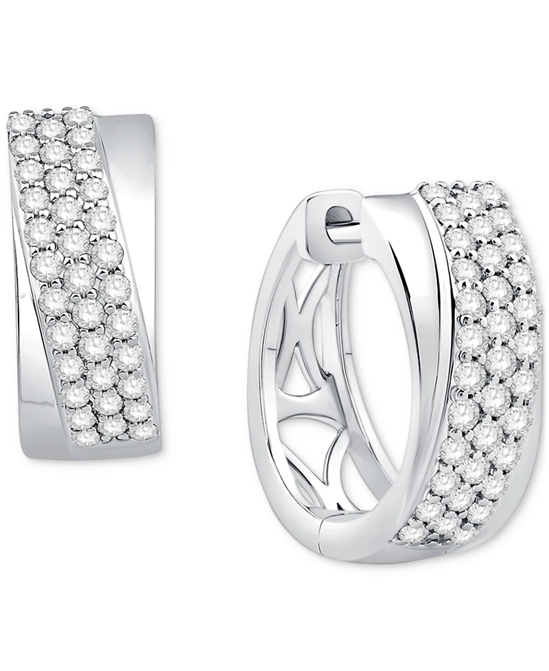 Diamond Pave Small Huggie Hoop Earrings (1/2 ct. t.w.) in 14k White Gold