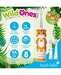 brush-baby WildOnes Tiger Kids Electric Rechargeable Toothbrush | Childrens Electric Toothbrush | Animal Character Toothbrush