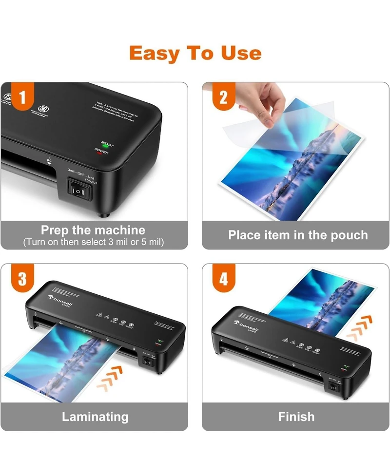 Bonsaii Laminator, 9 Inch Thermal Laminator Machine with Never Jam Technology for Doc/Posters/Photo, Personal Laminating Machine Simple Convenient for