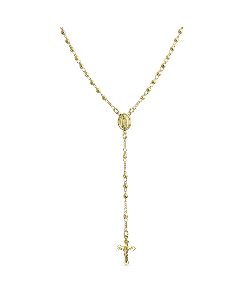 Bling Jewelry 18K Gold Plated Brass Virgin Mary Catholic Rosary Beads Necklace Prayer Virgin De Guadalupe Rosario Crucifijo