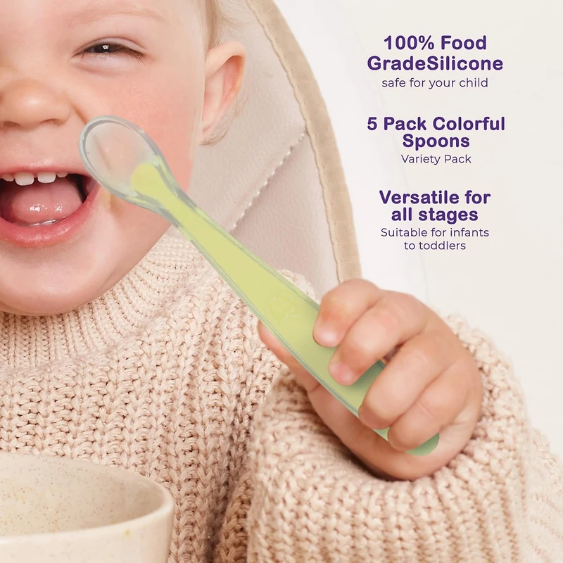 Sperric Best Baby Spoons First Stage 4 Months, Soft Food Grade Silicone, Baby Spoon Self Feeding, Infant Spoons First Stage Toddler Spoons, Baby Utens