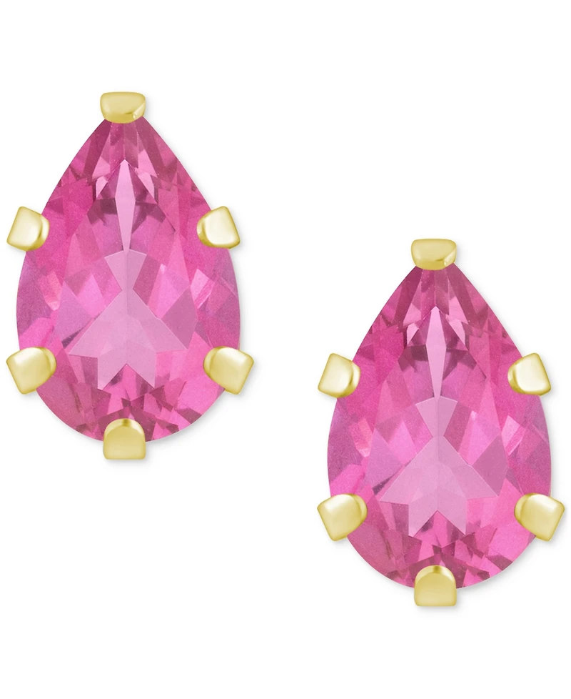 Pink Topaz Pear Solitaire Six Prong Stud Earrings (1 ct. t.w.) 14k Gold