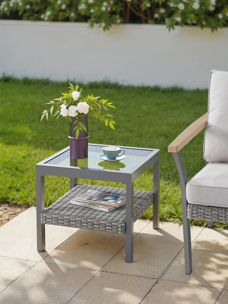 Songmics Home Sencillo Collection - Small Square Coffee Table with Storage, Modern and Transitional Style, Glass, Gray